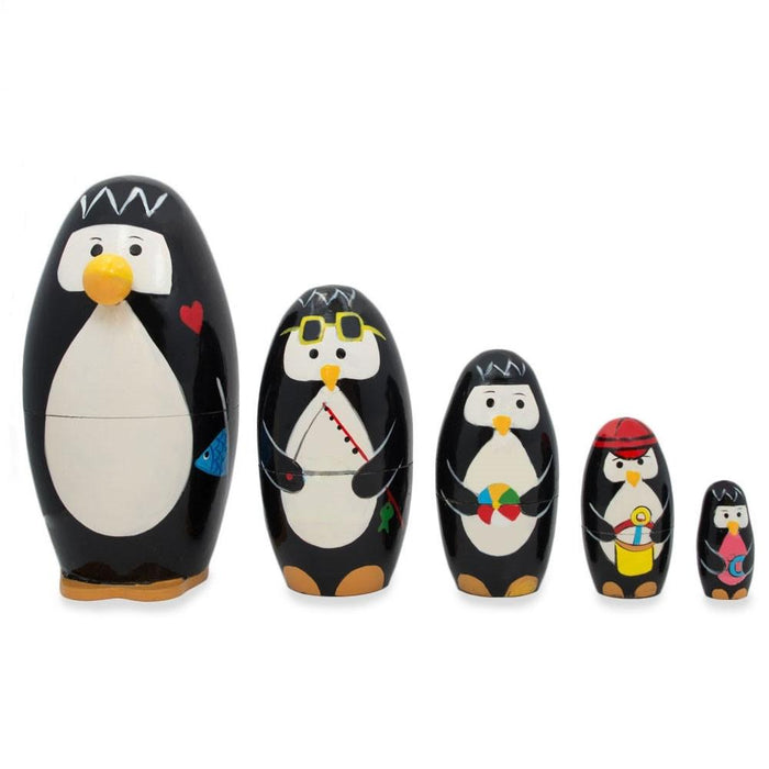 BestPysanky Set of 5 Penguins Wooden Nesting Dolls 5 Inches