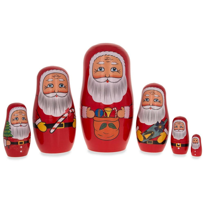 BestPysanky Set of 6 Santa with Christmas Gifts Wooden Nesting Dolls 5.5 Inches