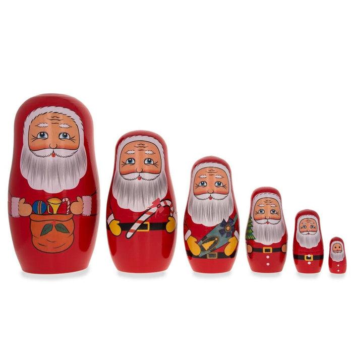 BestPysanky Set of 6 Santa with Christmas Gifts Wooden Nesting Dolls 5.5 Inches