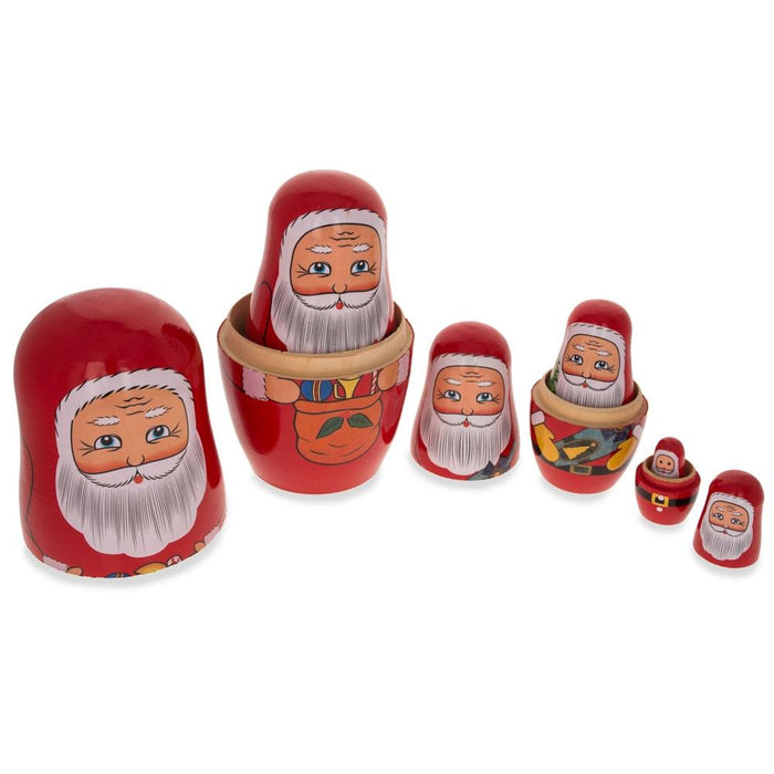 BestPysanky Set of 6 Santa with Christmas Gifts Wooden Nesting Dolls 5.5 Inches