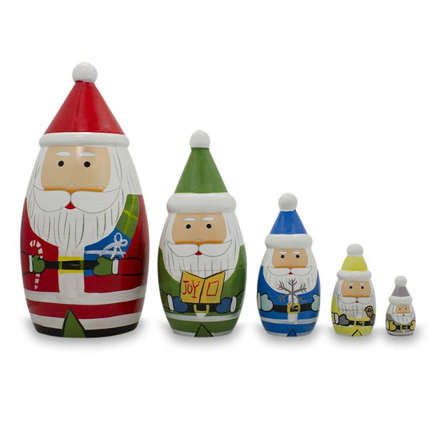 BestPysanky Set of 5 Multicolor Santa with Christmas Gifts Wooden Nesting Dolls 5.5 Inches