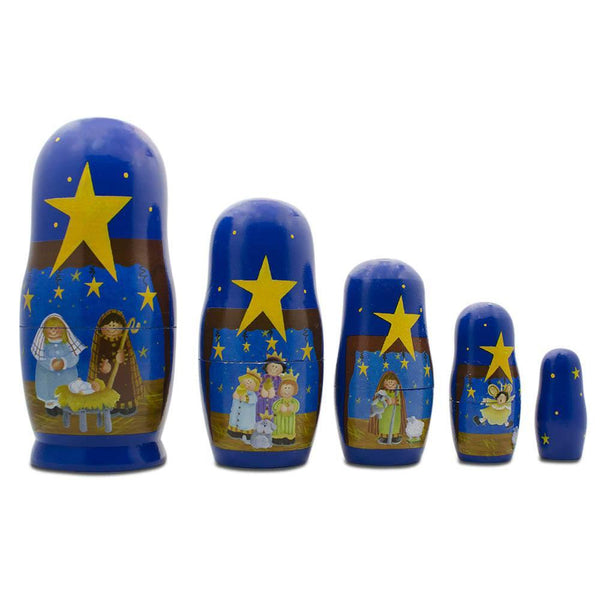 BestPysanky Set of 5 Nativity Scene Set Wooden Nesting Dolls 5.75 Inches