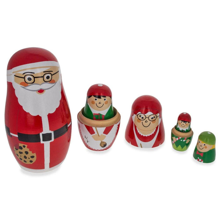 BestPysanky Set of 5 Santa, Mrs. Claus, Elf & Snowman Wooden Nesting Dolls 4.75 Inches