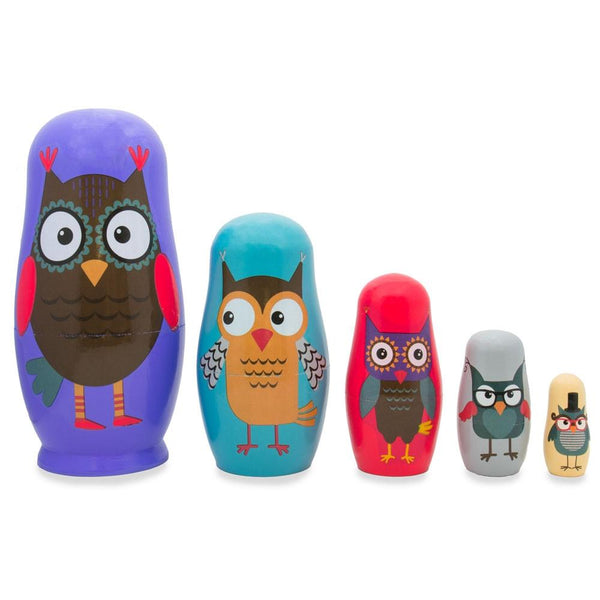 BestPysanky Set of 5 Wise Owls Family Wooden Nesting Dolls 5.75 Inches