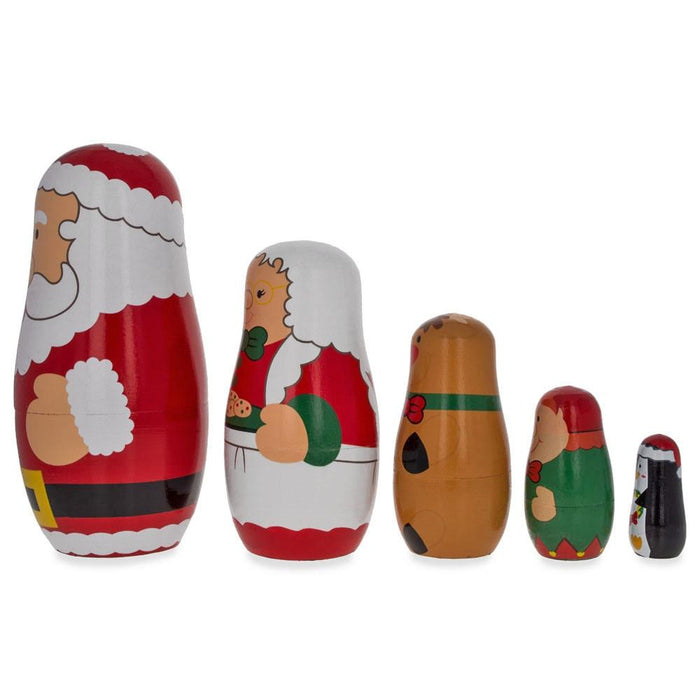 BestPysanky Santa Claus, Mrs. Claus, Reindeer, Elf Wooden Nesting Dolls 6 Inches