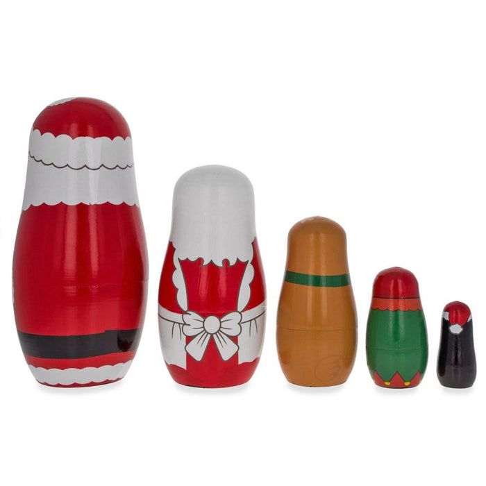 BestPysanky Santa Claus, Mrs. Claus, Reindeer, Elf Wooden Nesting Dolls 6 Inches