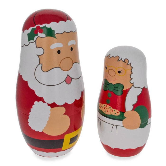 BestPysanky Santa Claus, Mrs. Claus, Reindeer, Elf Wooden Nesting Dolls 6 Inches