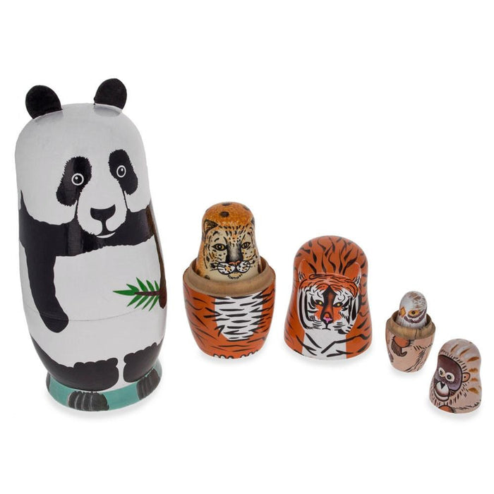 BestPysanky Panda, Tiger, Leopard, Monkey, Eagle Wooden Nesting Dolls