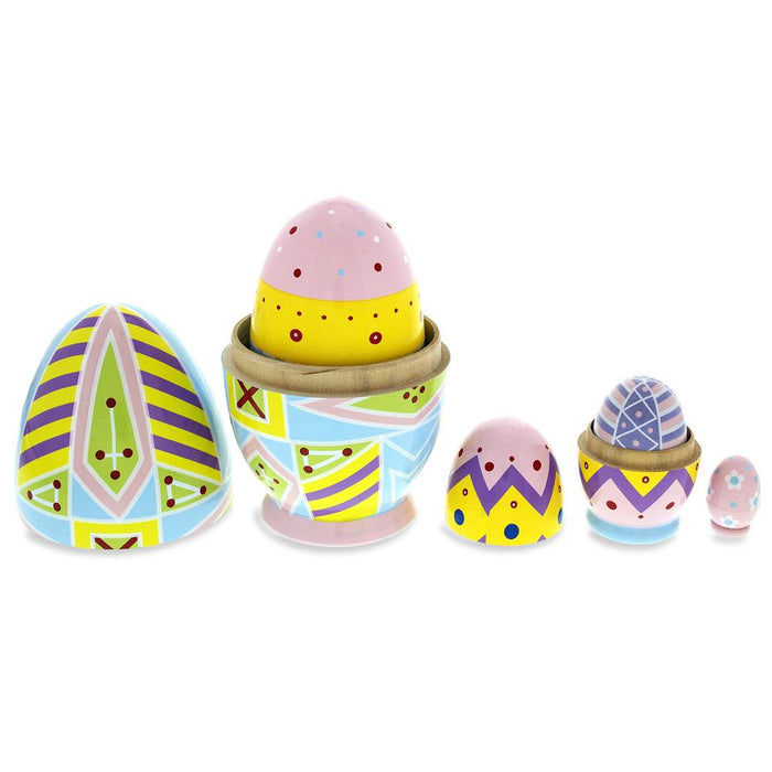 BestPysanky Set of 5 Ukrainian Easter Eggs Pysanky Wooden Nesting Dolls 5 Inches