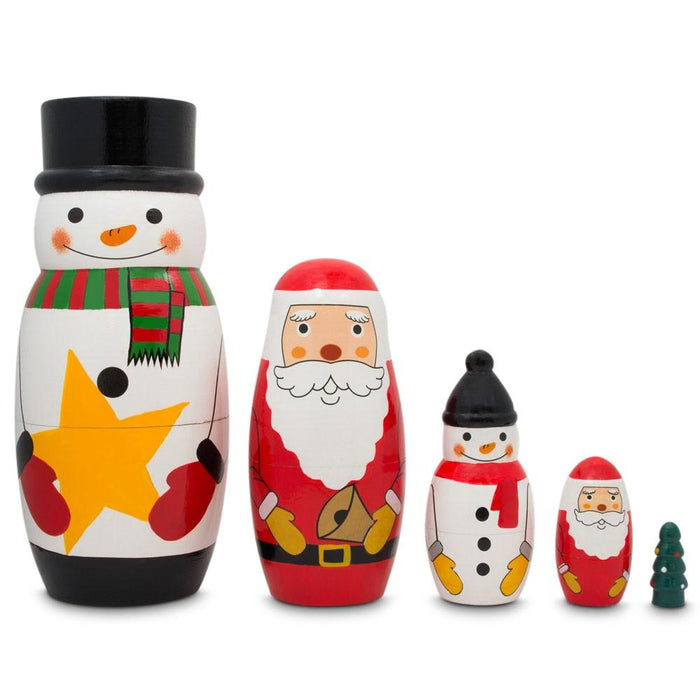 BestPysanky Santa, Snowman & Christmas Tree Wooden Nesting Dolls 5 Inches