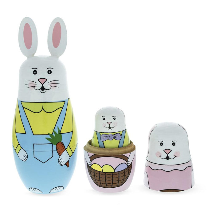 BestPysanky Set of 5 Bunny Family & Carrot Wooden Nesting Dolls 7 Inches Tall