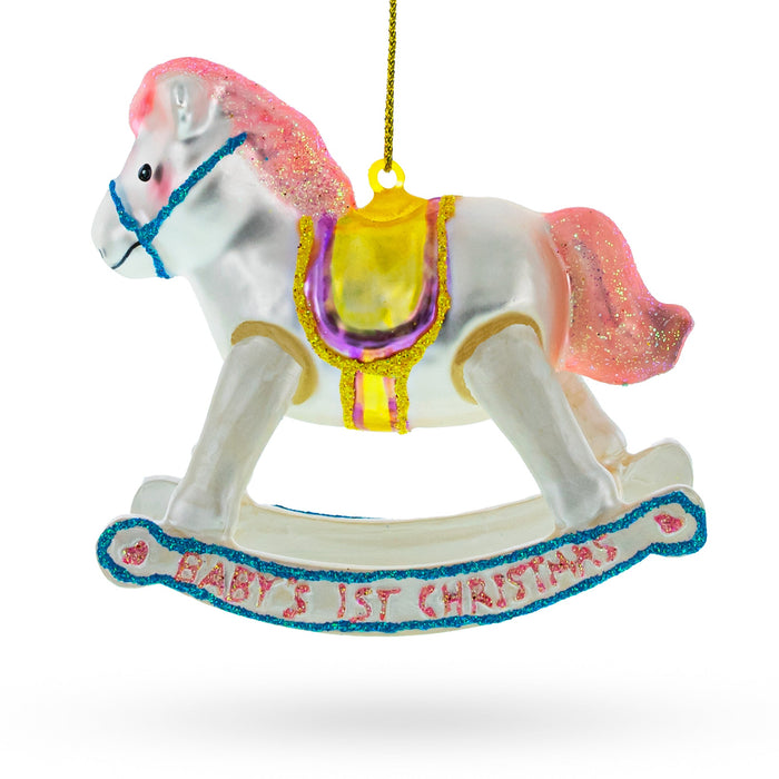 BestPysanky Baby Girl's Pink Rocking Horse Glass Christmas Ornament