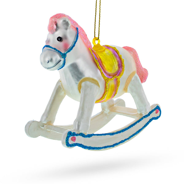 BestPysanky Baby Girl's Pink Rocking Horse Glass Christmas Ornament