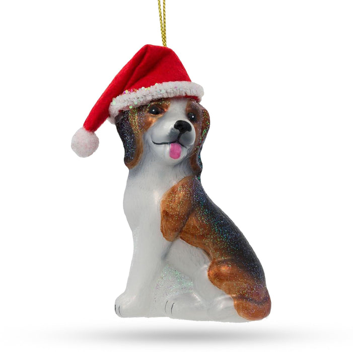 BestPysanky Santa Hat-Wearing Beagle - Jolly Blown Glass Christmas Ornament