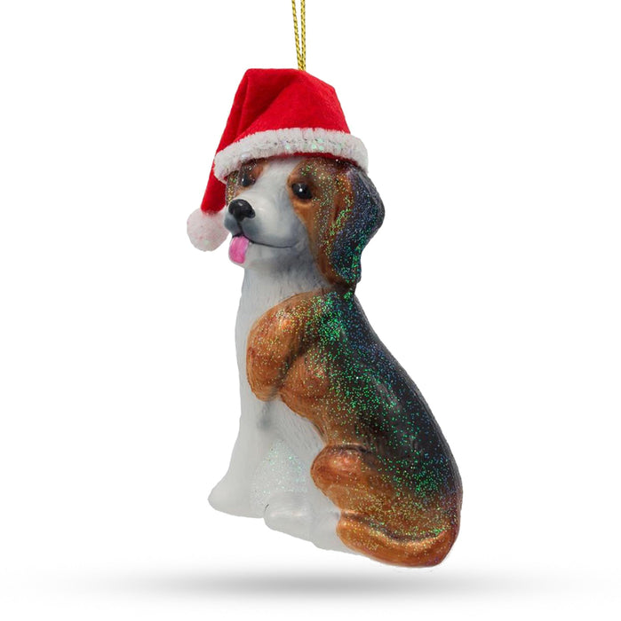 BestPysanky Santa Hat-Wearing Beagle - Jolly Blown Glass Christmas Ornament