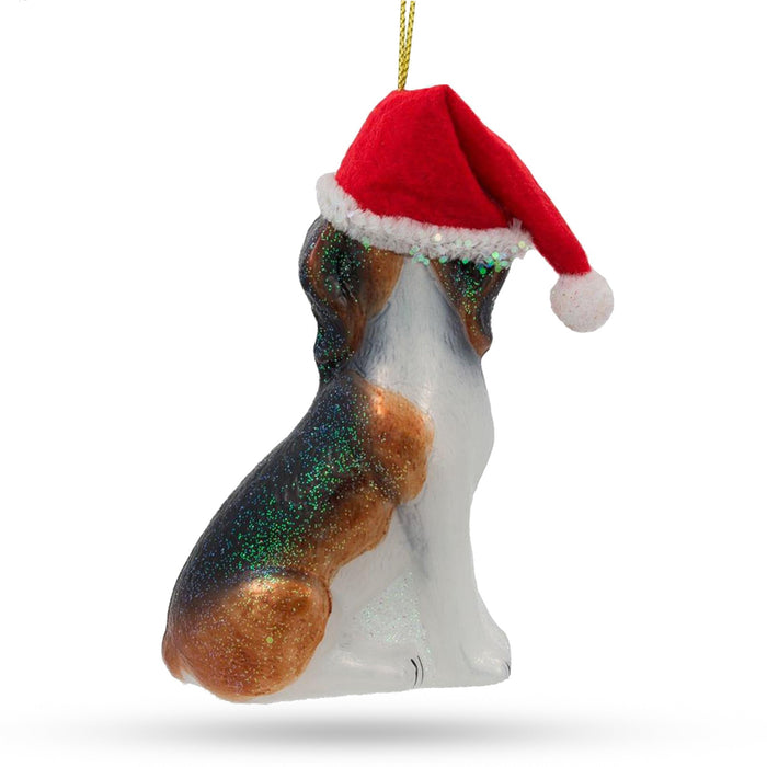 BestPysanky Santa Hat-Wearing Beagle - Jolly Blown Glass Christmas Ornament