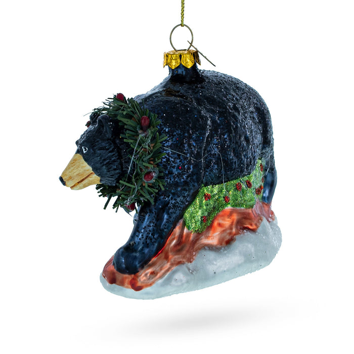 BestPysanky Majestic Black Bear - Blown Glass Christmas Ornament