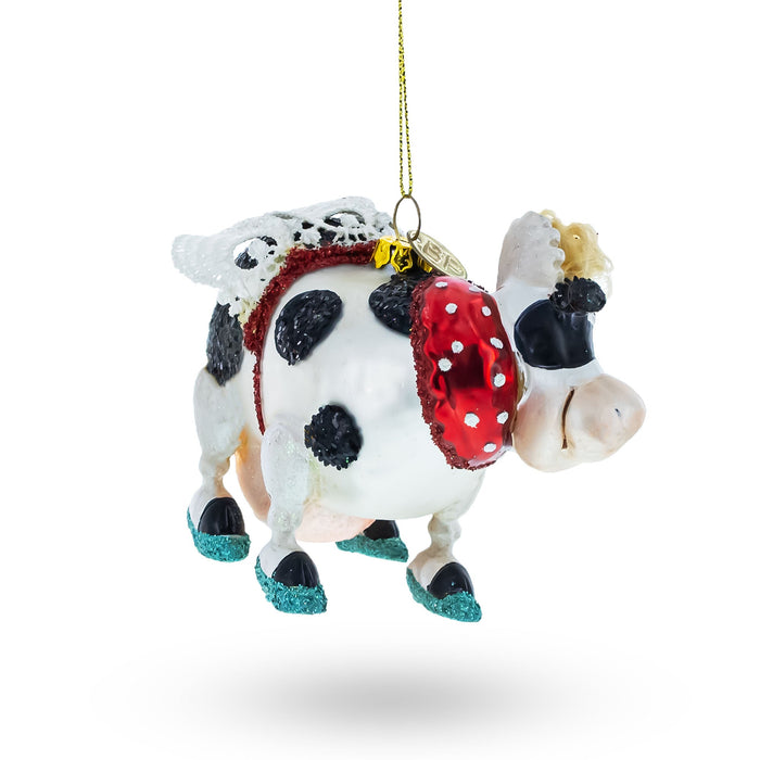 BestPysanky Fantastical Cow Sporting Wings - Blown Glass Christmas Ornament