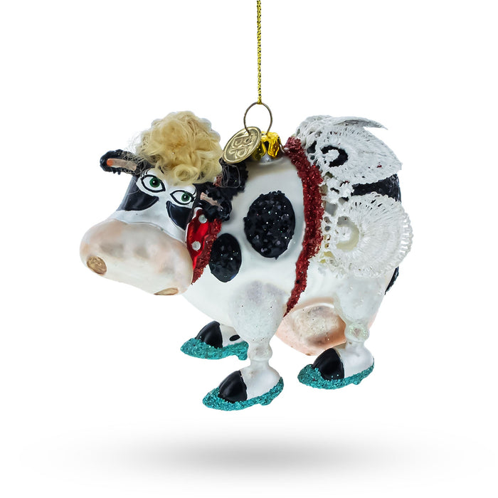 BestPysanky Fantastical Cow Sporting Wings - Blown Glass Christmas Ornament