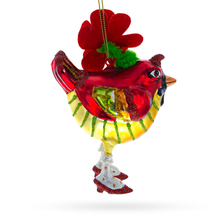 BestPysanky Elegant Hen Adorned with a Hat - Blown Glass Christmas Ornament