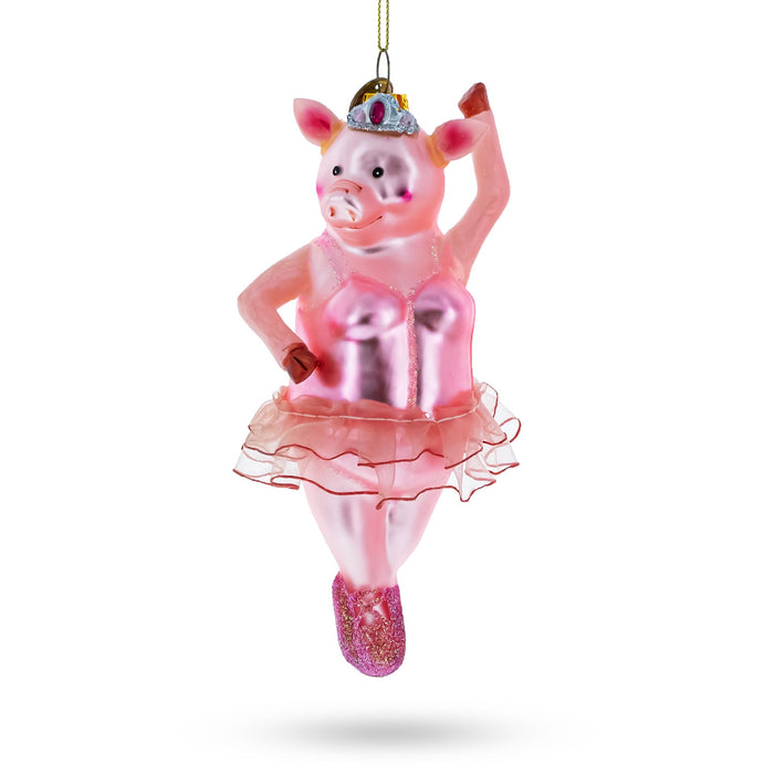 BestPysanky Graceful Pig Dancing Ballet - Blown Glass Christmas Ornament