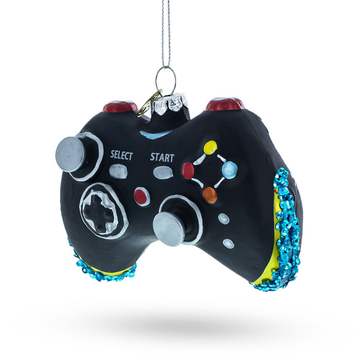 BestPysanky Interactive Black Video Game Controller Blown Glass Christmas Ornament