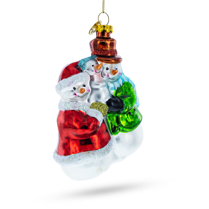 BestPysanky Snowman Family with Baby Blown Glass Christmas Ornament