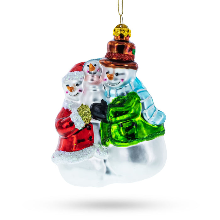 BestPysanky Snowman Family with Baby Blown Glass Christmas Ornament