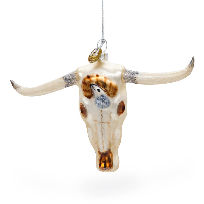 BestPysanky Rustic Cow Skull - Blown Glass Christmas Ornament