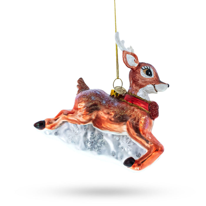 BestPysanky Baby Deer Running Blown Glass Christmas Ornament