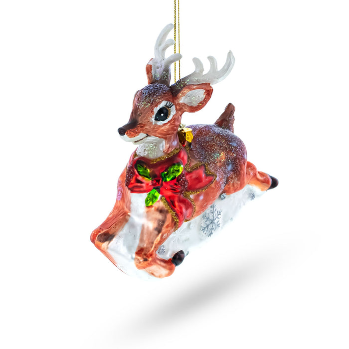 BestPysanky Baby Deer Running Blown Glass Christmas Ornament