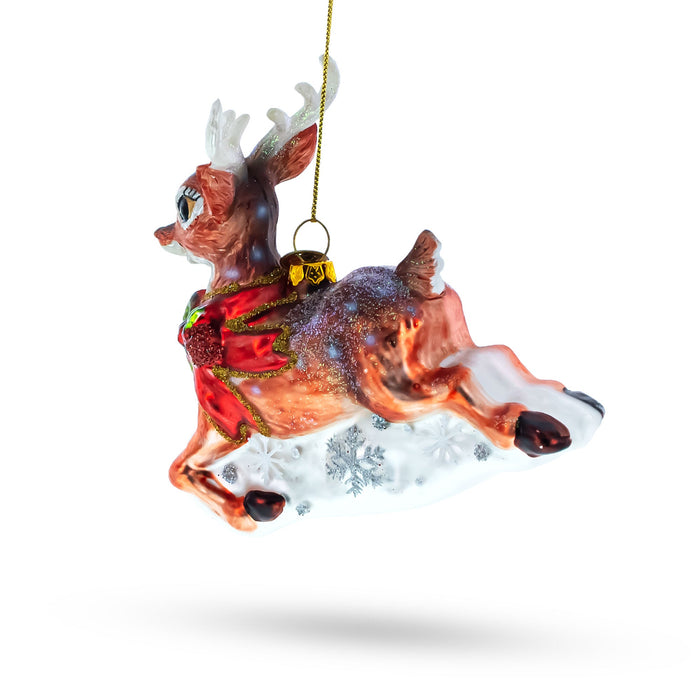 BestPysanky Baby Deer Running Blown Glass Christmas Ornament