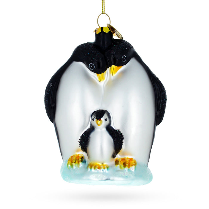 BestPysanky Tender Penguins with Baby Chick Glass Christmas Ornament