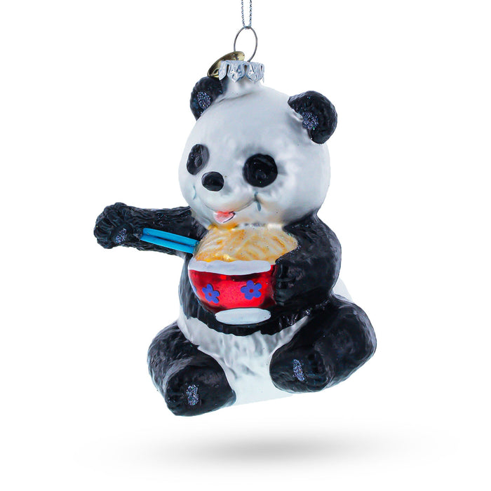 BestPysanky Panda Relishing Noodles - Blown Glass Christmas Ornament