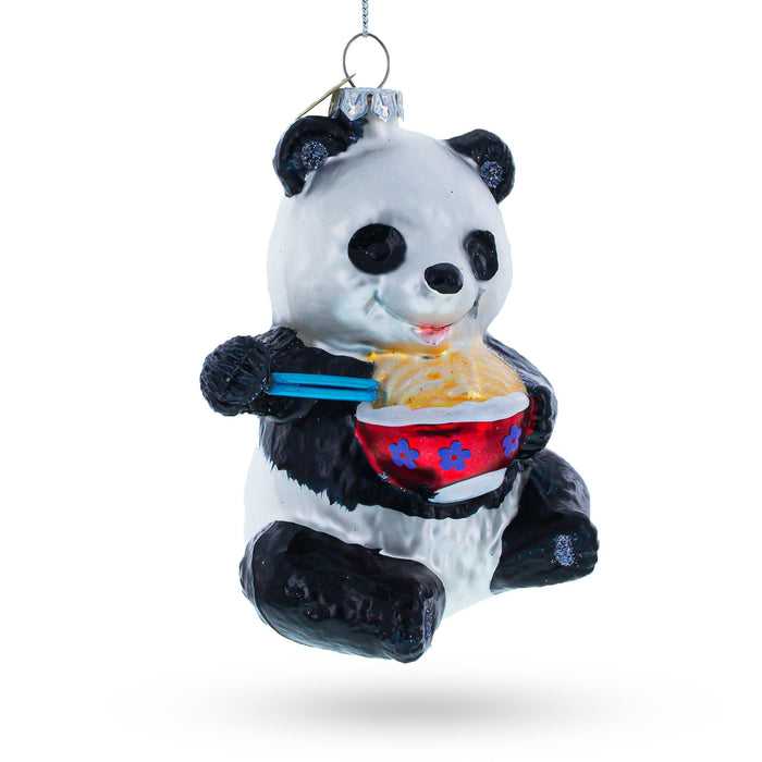 BestPysanky Panda Relishing Noodles - Blown Glass Christmas Ornament