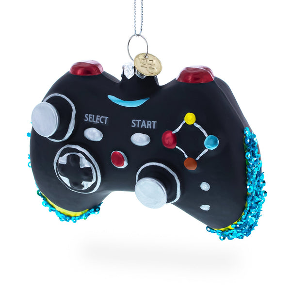 BestPysanky Sleek Black Video Game Controller Glass Christmas Ornament