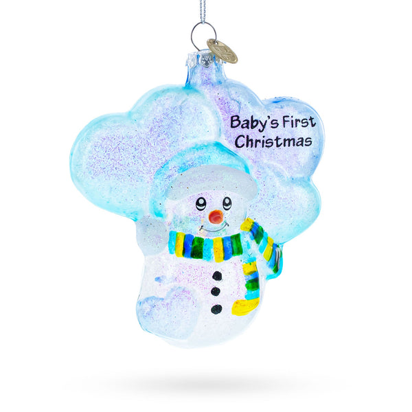 BestPysanky Snowman Celebrating Baby's First Christmas Glass Ornament