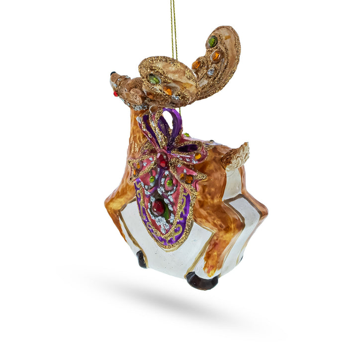 BestPysanky Elegant Prancer: Fancy Reindeer - Blown Glass Christmas Ornament