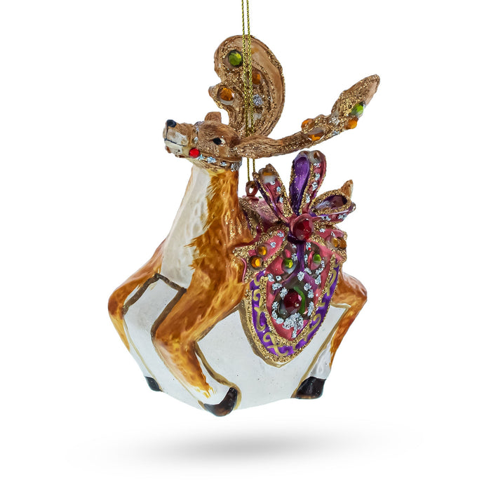 BestPysanky Elegant Prancer: Fancy Reindeer - Blown Glass Christmas Ornament