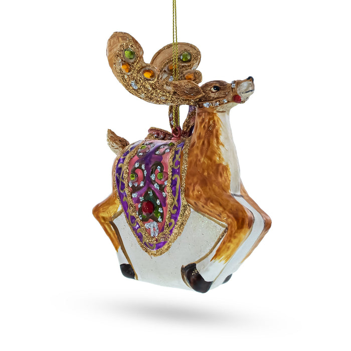 BestPysanky Elegant Prancer: Fancy Reindeer - Blown Glass Christmas Ornament