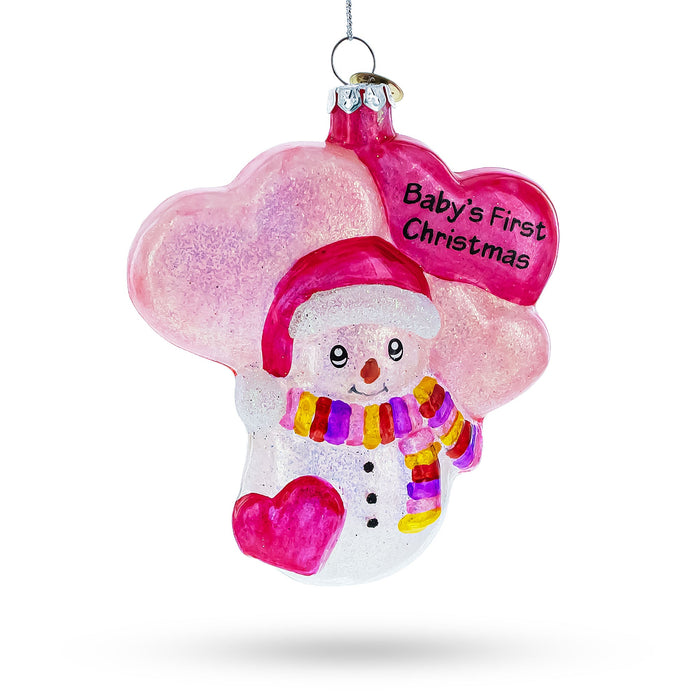 BestPysanky Adorable Pink Snowman Baby's First Christmas - Blown Glass Ornament