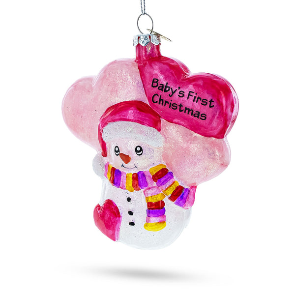 BestPysanky Adorable Pink Snowman Baby's First Christmas Glass Ornament