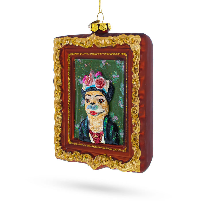 BestPysanky Frida Kahlo Inspired Dog Art - Blown Glass Christmas Ornament