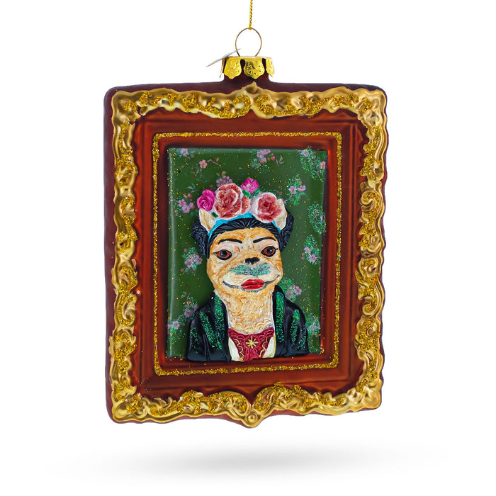 BestPysanky Frida Kahlo Inspired Dog Art - Blown Glass Christmas Ornament