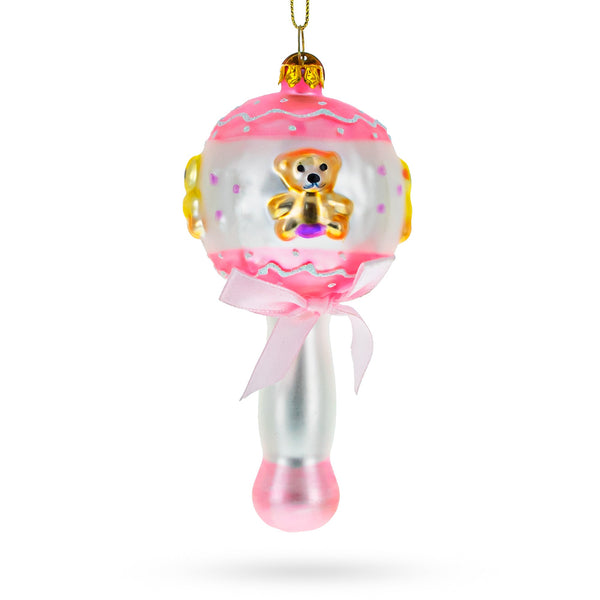 BestPysanky Delightful Baby Pink Rattle Blown Glass Christmas Ornament