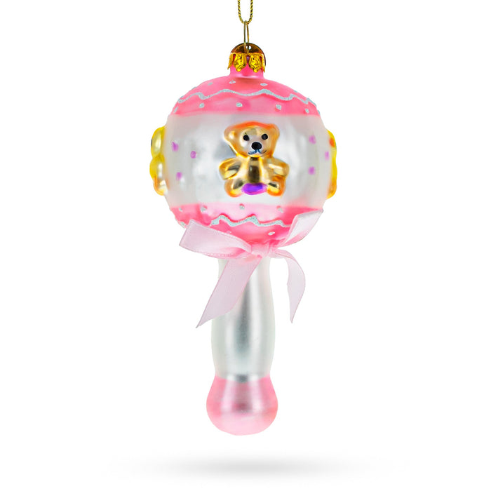 BestPysanky Delightful Baby Pink Rattle - Blown Glass Christmas Ornament