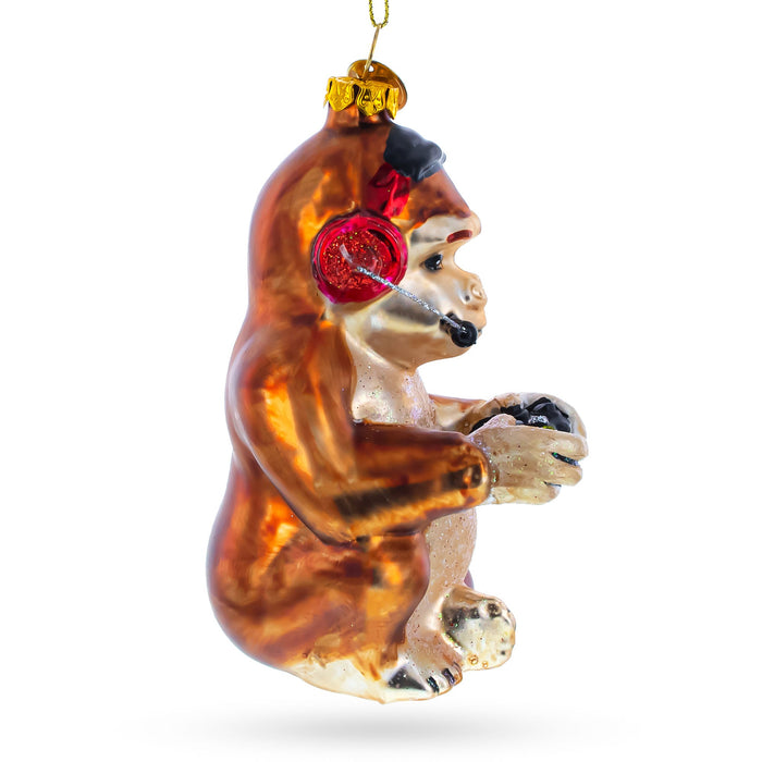 BestPysanky Monkey Video Gamer Blown Glass Christmas Ornament