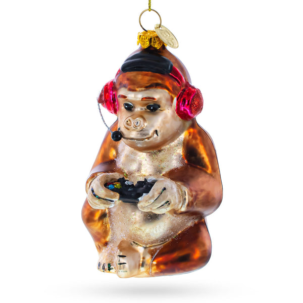 BestPysanky Monkey Video Gamer Blown Glass Christmas Ornament