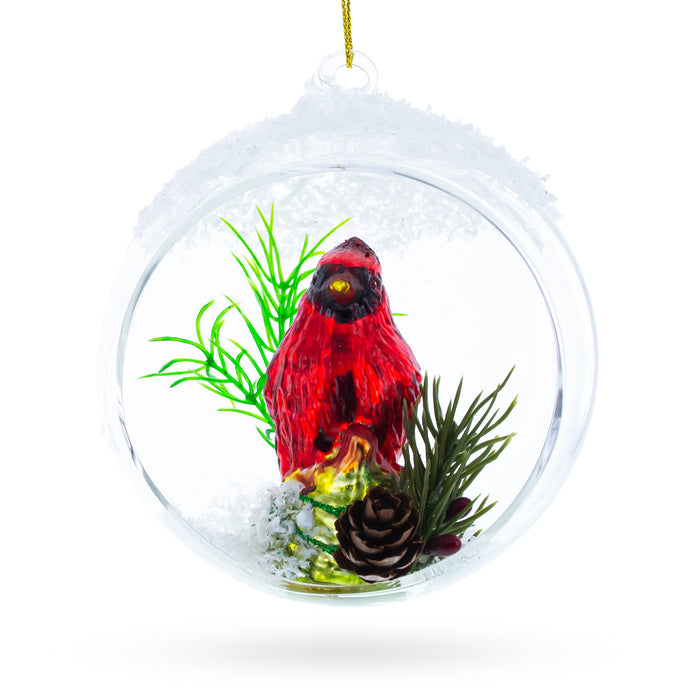 BestPysanky Stunning Red Cardinal Bird Encased in Glass Ball - Blown Christmas Ornament