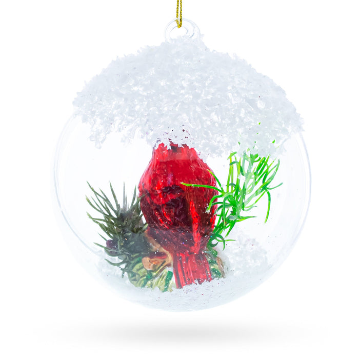 BestPysanky Stunning Red Cardinal Bird Encased in Glass Ball - Blown Christmas Ornament